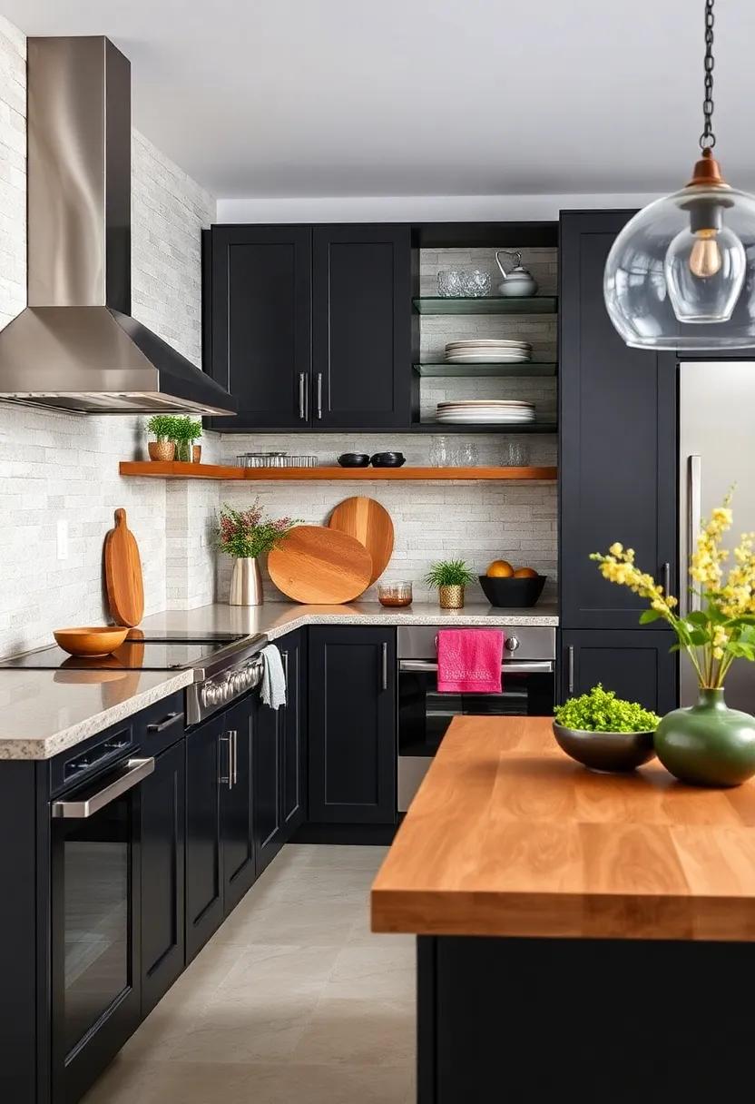 Minimalist Marvel:⁤ Find out how​ sleek black kitchen cabinets with understated butcher block elements can create a‌ chic, ​minimalist⁢ vibe in a smaller‍ space