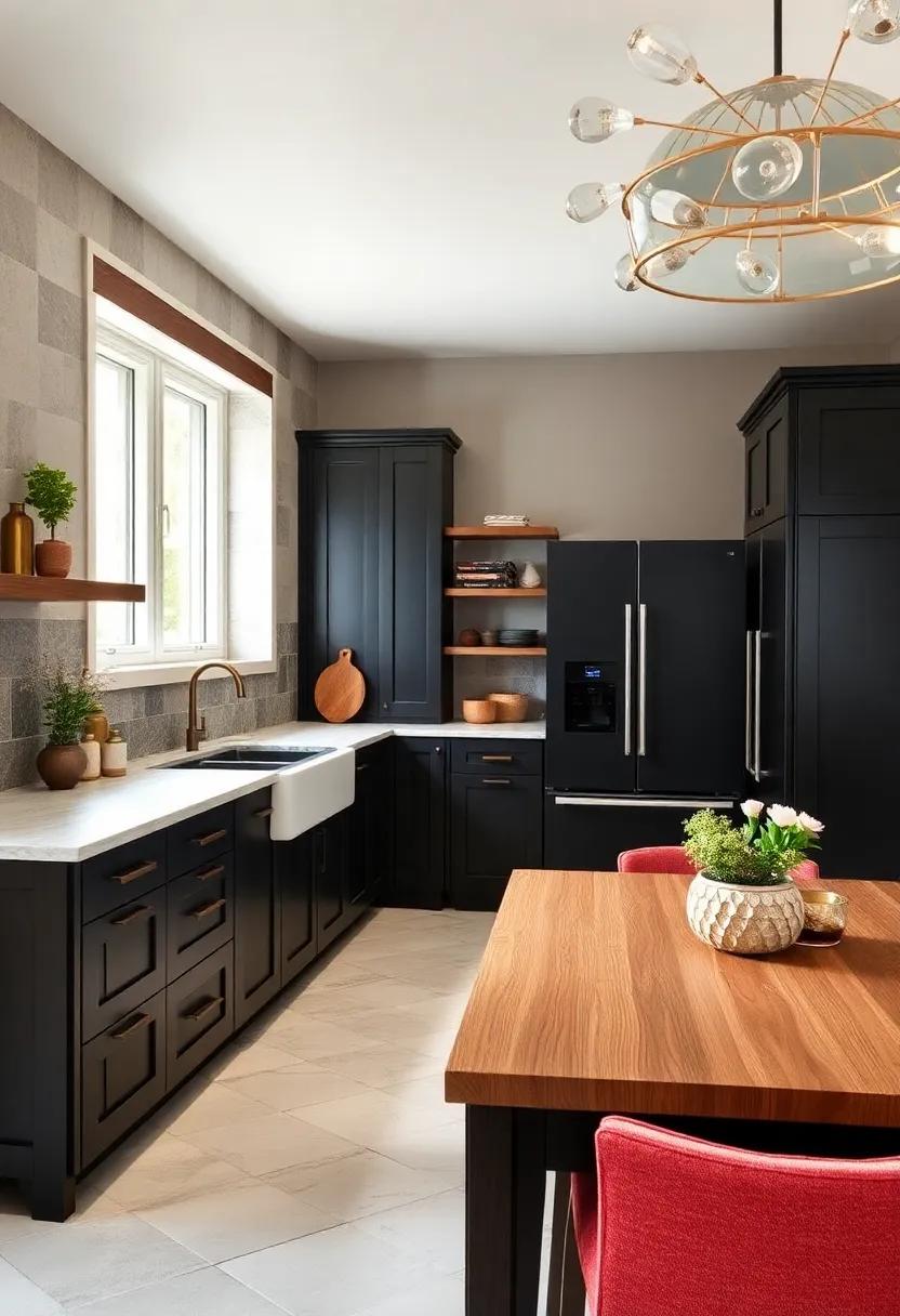 Luxurious Finishes: Explore⁣ the synergy ⁤of satin-finish black cabinets and‌ a polished⁤ butcher block for a kitchen that feels both elegant and ​inviting