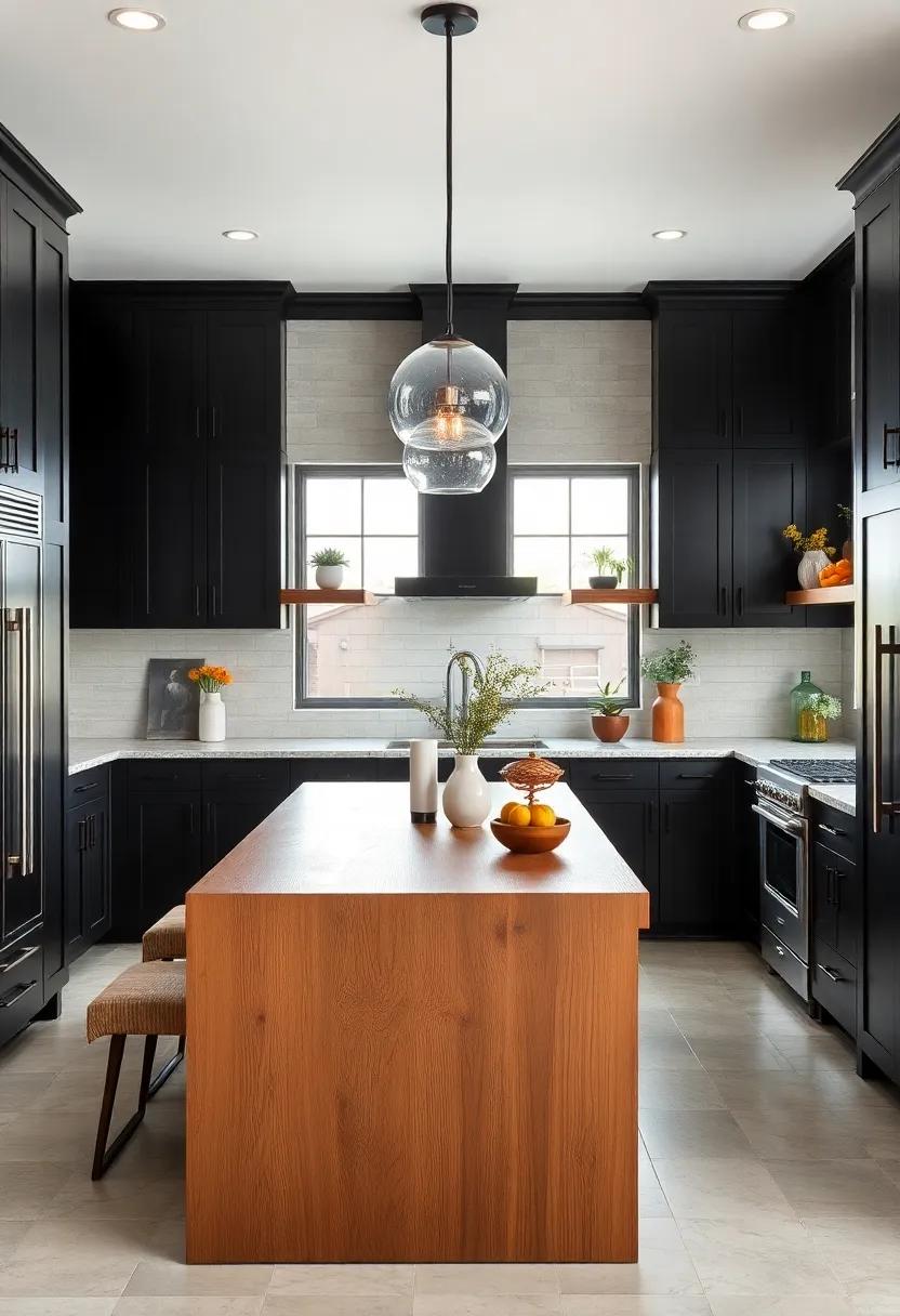 Family-Friendly Seating:‌ learn about ⁤creating an inviting space with black cabinets and ⁣a butcher block island with ​built-in seating for family gatherings