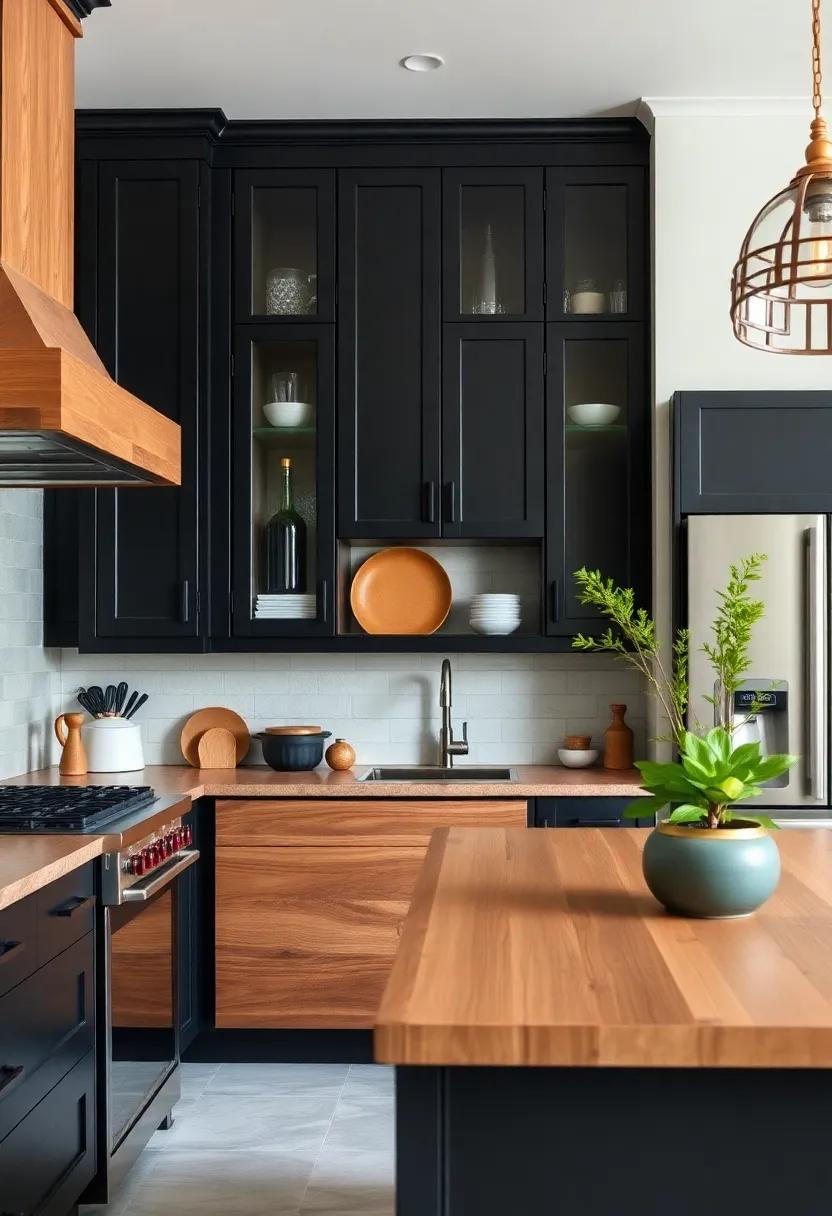 Seasonal decor: Explore how the classic look of ​black cabinetry and butcher block makes an ideal ‍backdrop for seasonal kitchen decor