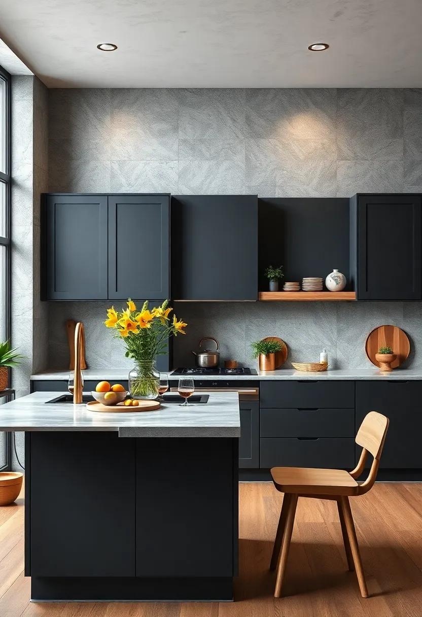 Add Warmth with Wood: Incorporate natural wood elements in open shelving or flooring to bring warmth and texture to the dark⁤ palette