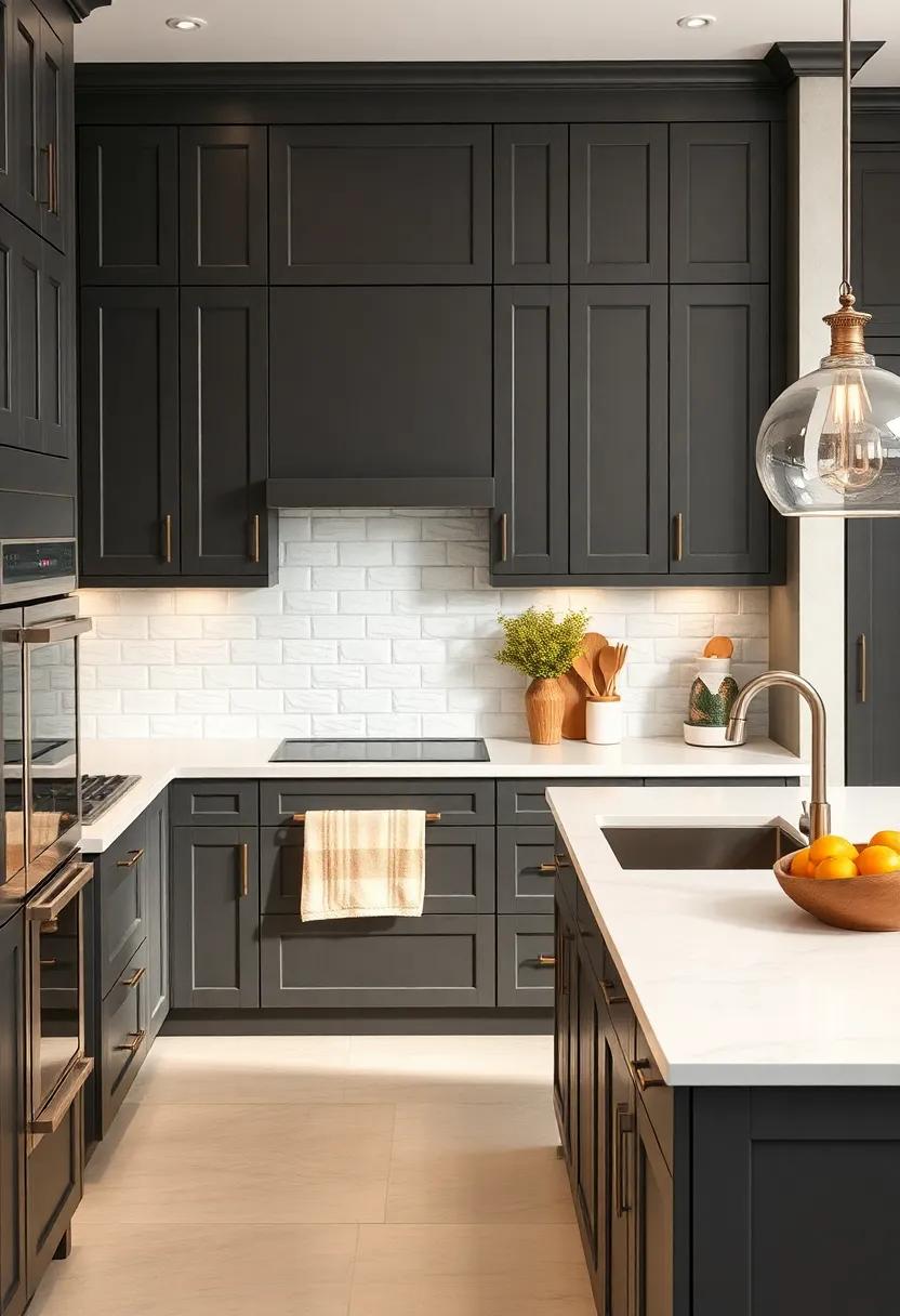 Contrast with Bright Whites: Create a striking balance by using white countertops and backsplash to make your dark‍ grey cabinets pop