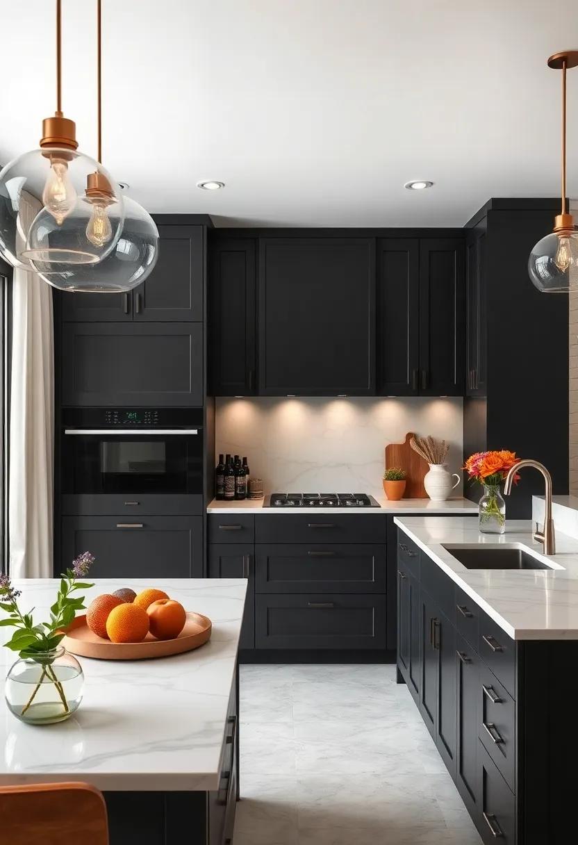Contrast with Light Marble: Use light-colored⁣ marble countertops that create a dramatic contrast with your dark cabinets, enhancing the⁣ overall elegance