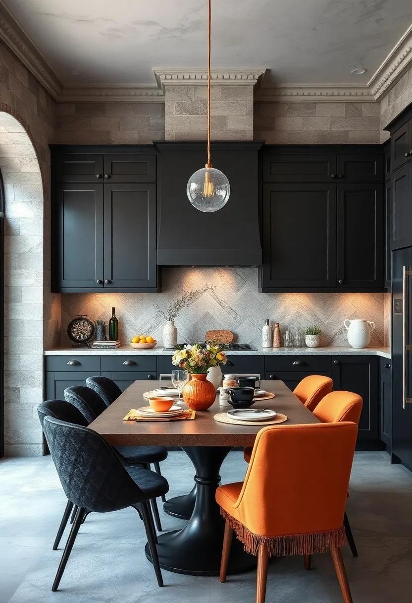 Experiment with Patterns: Introduce patterned ‍textiles or ‍wallpaper in your dining area to add character and depth alongside dark grey cabinetry