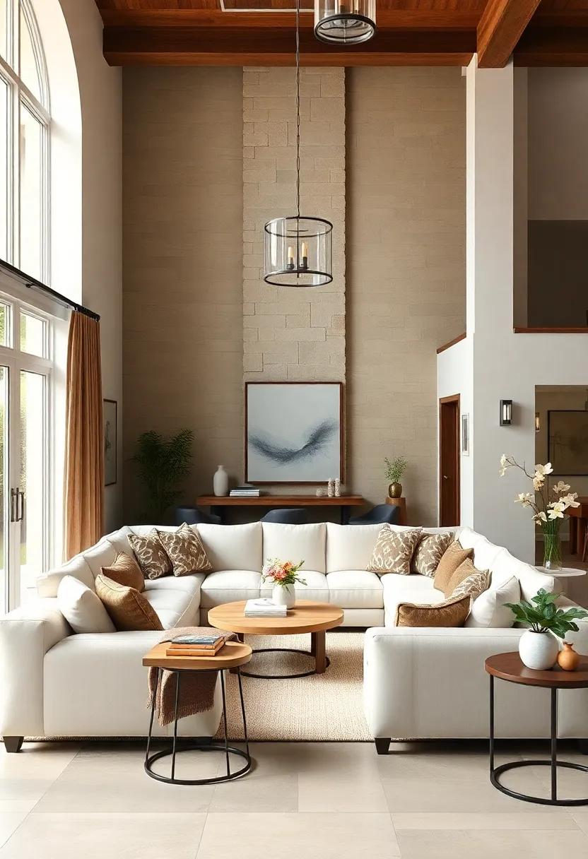 soft Ivory ⁣Sectional Sofa: A plush ​sectional in soft⁢ ivory⁣ serves⁤ as the heart of your living room, inviting comfort⁤ and ⁣relaxation ⁤while maintaining a​ serene color‍ palette