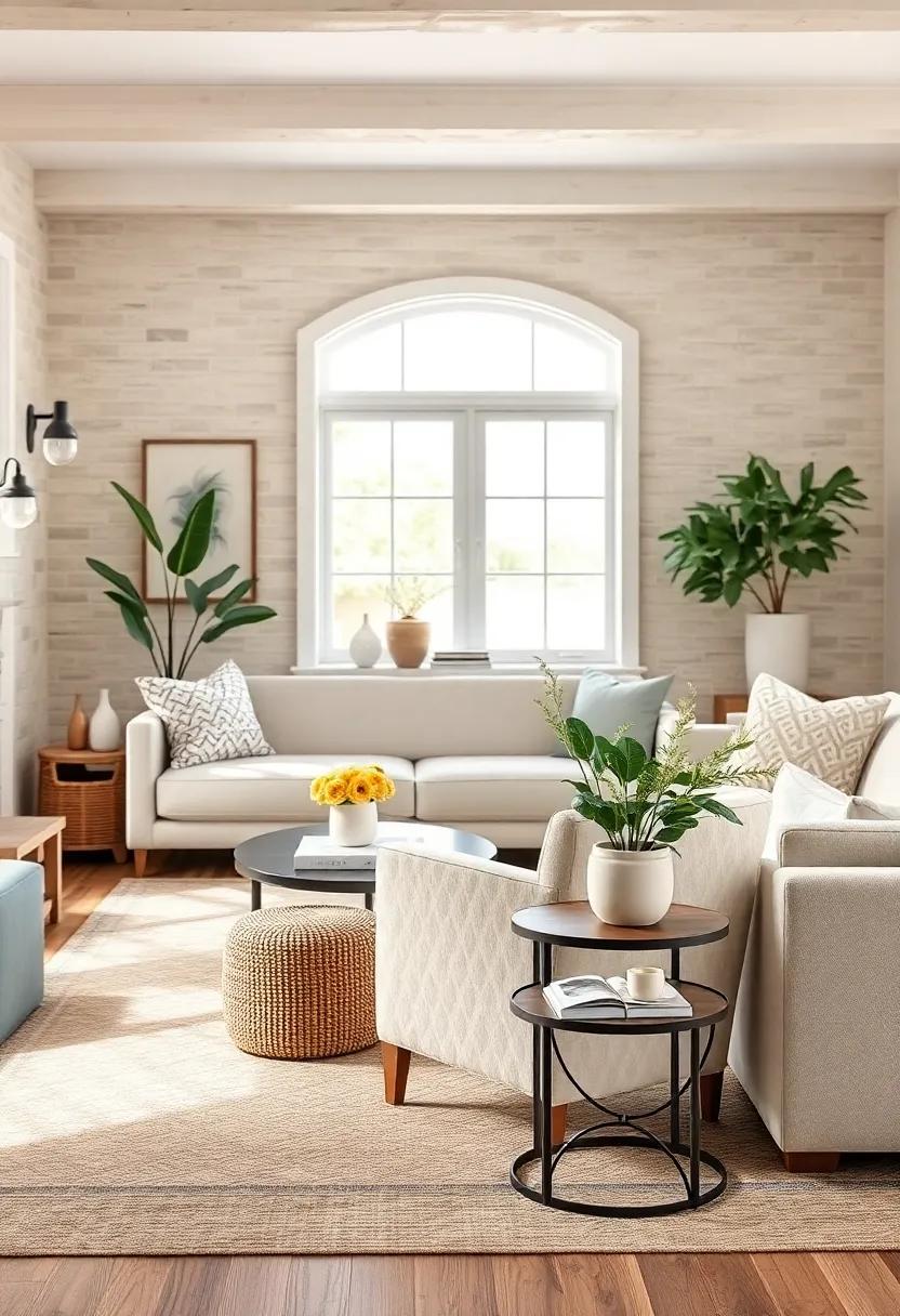 Soft Ivory Accent Chair: A single accent chair in soft ivory can ⁤enhance seating options while maintaining⁣ the ‌serene aesthetic of your living room