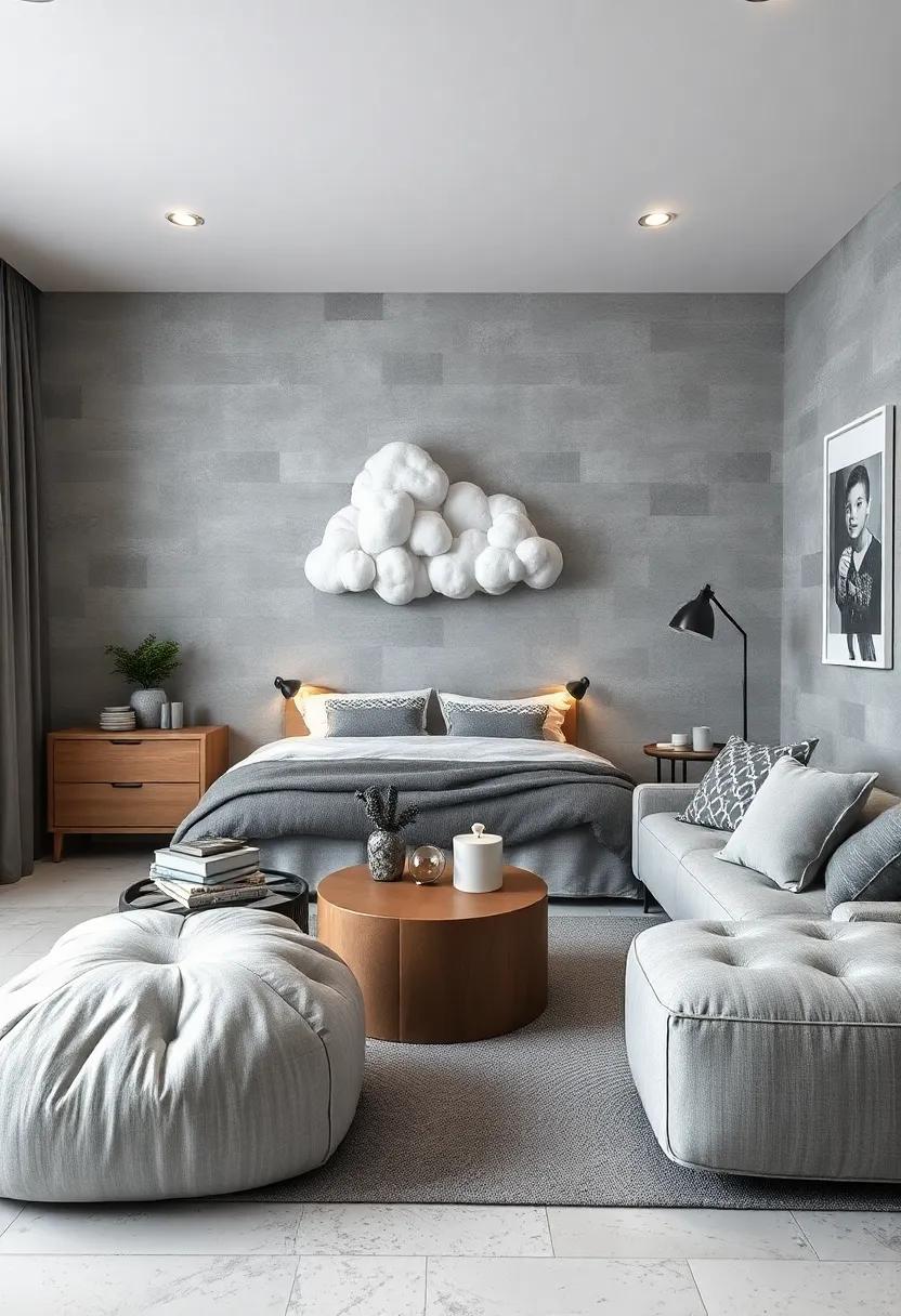 Cloud Decor: Create a whimsical atmosphere with​ cloud-shaped pillows or wall art in soft ⁢greys that inspire imagination and dreaminess