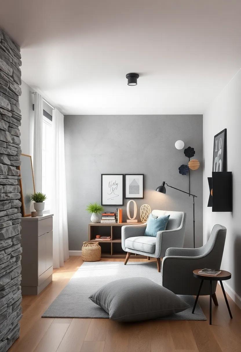 Cozy Reading Nook: Create a small reading ⁣corner with‌ a comfy grey armchair and soft lighting to inspire a ‍love of reading