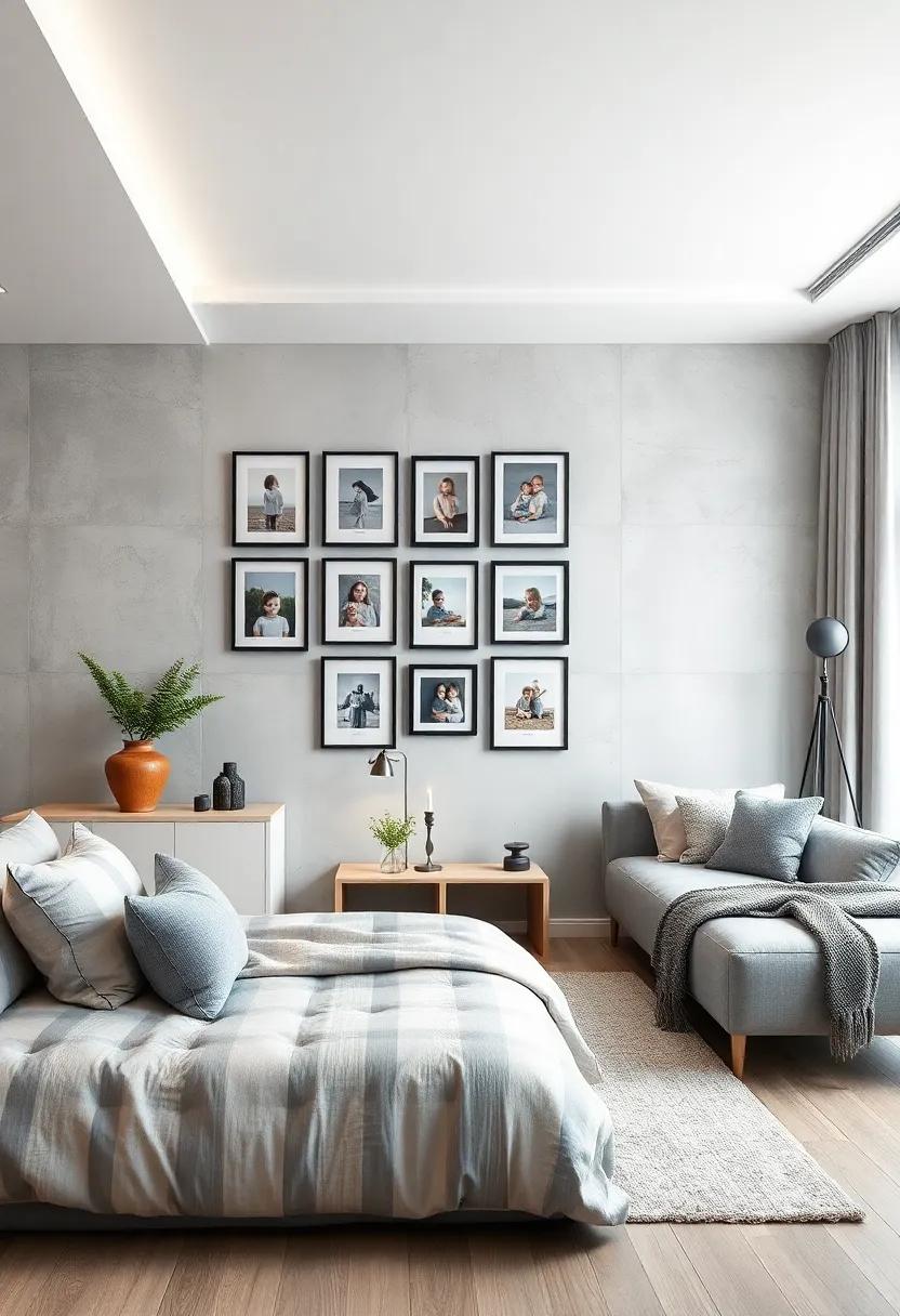 Family Photos:‌ Frame ​family​ photographs in grey-toned frames and display them in a stylish gallery wall arrangement