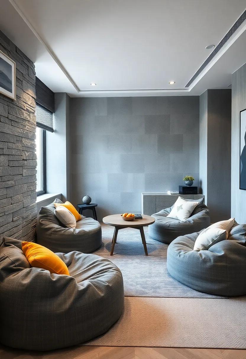 Game Zone: Designate an area with grey bean bags ⁢and a small table for board games or video games, catering to leisure and comfort