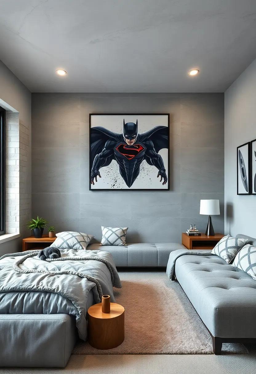 Statement Wall Art:‍ Use oversized canvas prints or framed posters​ featuring their favorite superheroes or animals in grey ⁤tones to make a bold statement