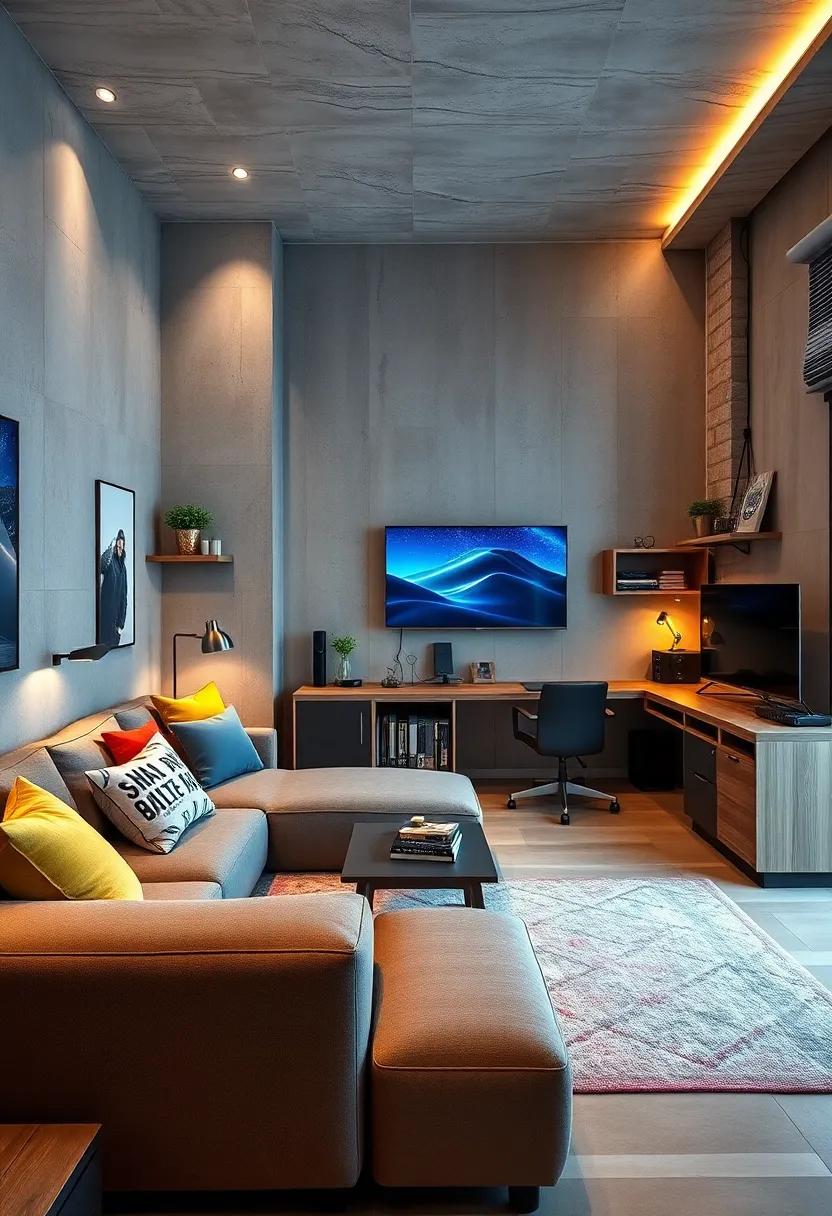 Tech Haven: Embrace modern ⁤technology with ‌a sleek‌ setup for ‌gaming and gadgets, paired with futuristic design ⁢elements