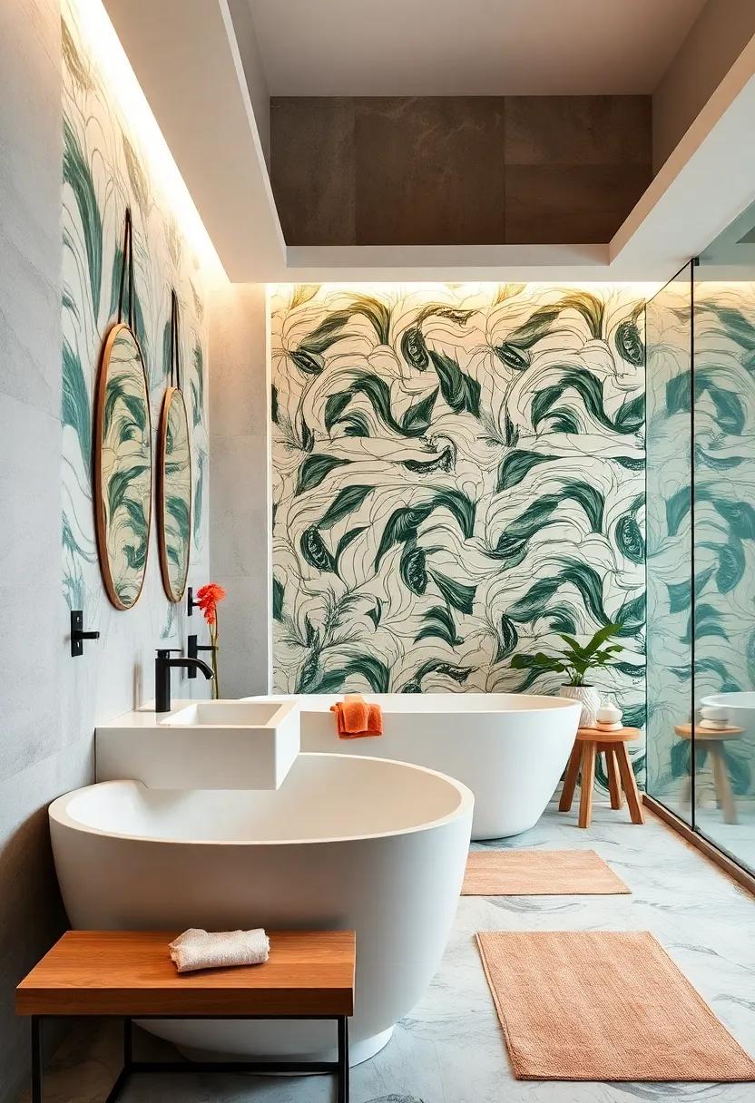 Statement Wallpaper: Bold, graphic wallpaper can serve as a statement piece, while the rest of the​ room remains understated and serene