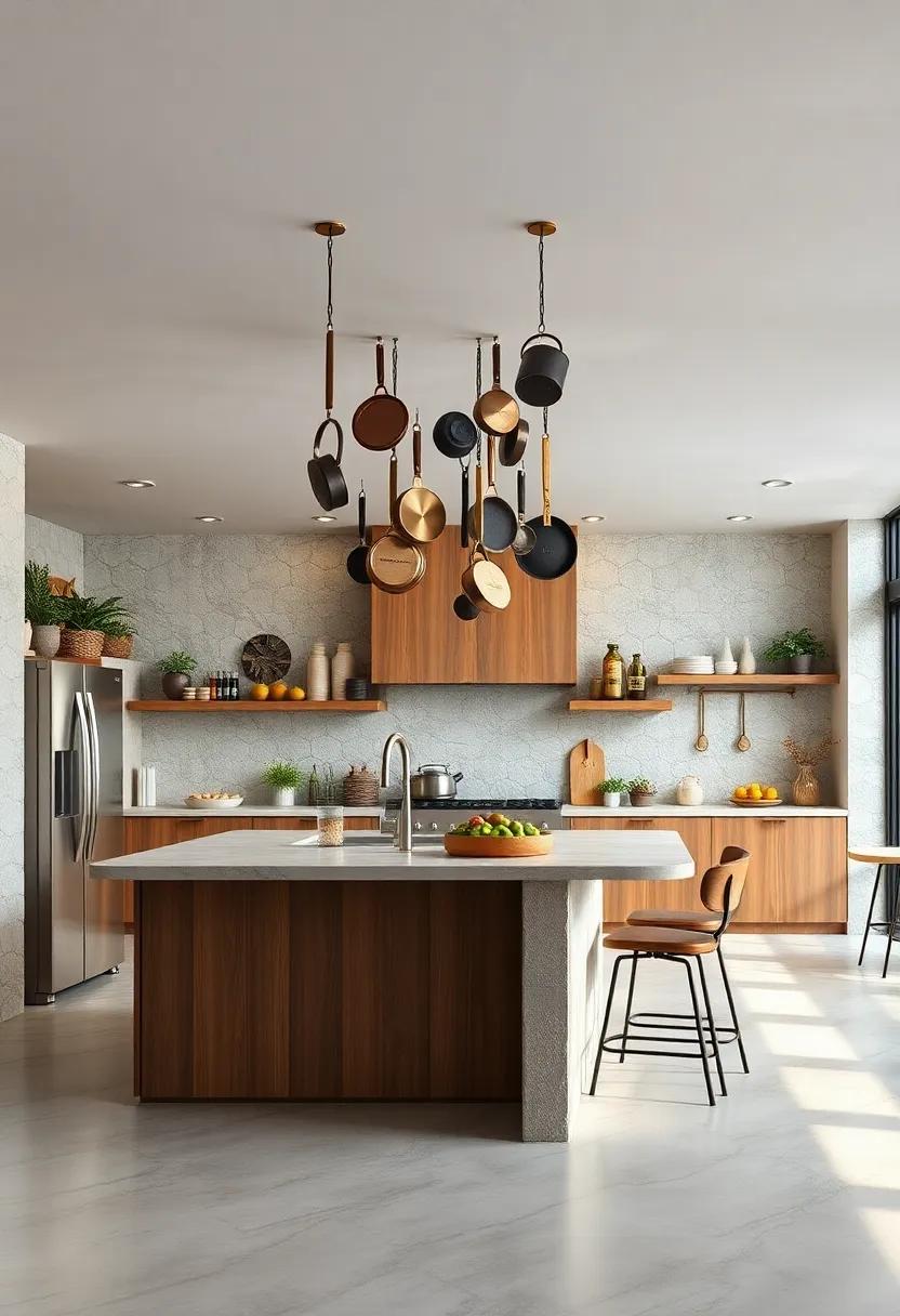 Artistic Pot Rack: Install a creative pot rack ⁢that isn’t just⁣ functional but ⁢also serves as an ‌artistic display ⁢of your cookware