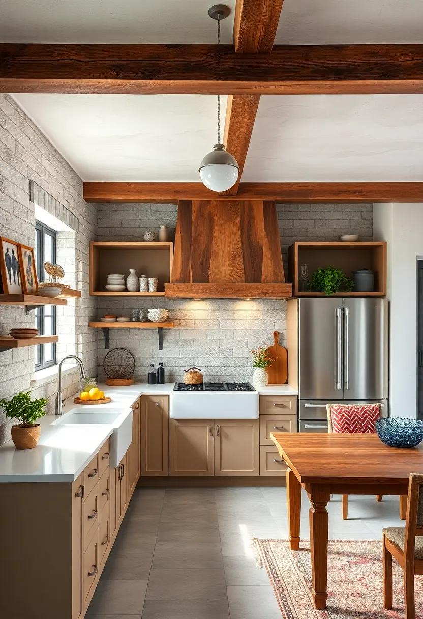 Farmhouse Elements: Evoke a warm and‌ inviting feel with a rustic farmhouse sink ⁢and wooden beams that add a homey touch