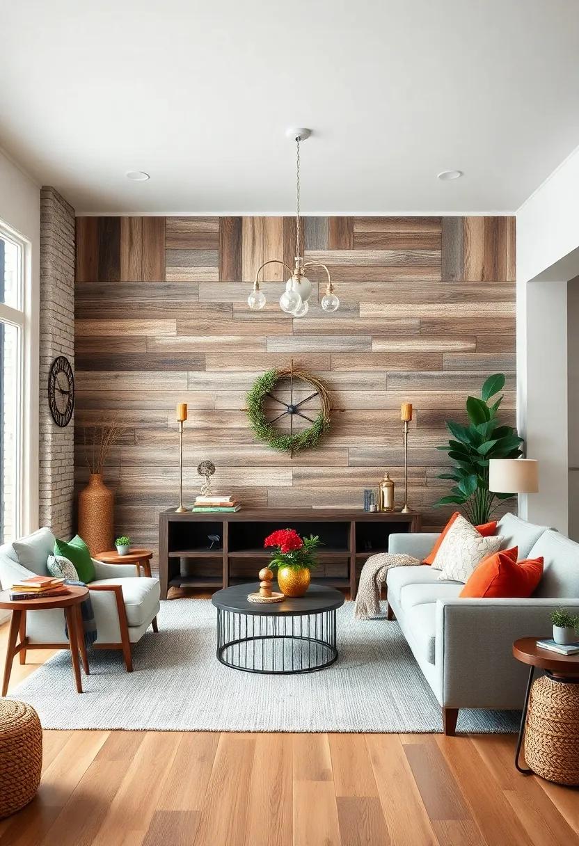 Embrace the charm of reclaimed‌ wood: Incorporate‌ weathered wooden ‌boards ‌as ⁢a backdrop for‌ your‍ living room, creating a rustic​ yet inviting​ atmosphere