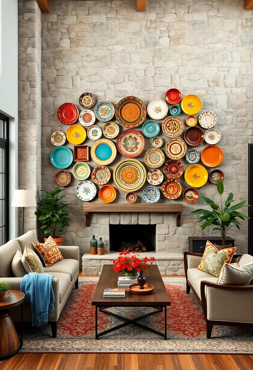 Colorful plate ​collection: Create ⁢an ​eye-catching display with an‍ assortment of vintage plates arranged⁣ in an ‌artistic pattern ‍that celebrates farmhouse aesthetics
