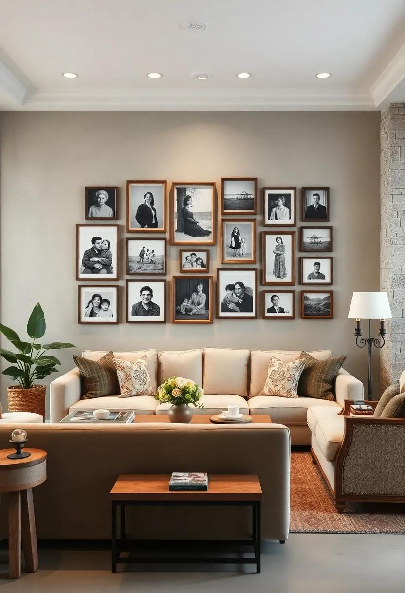 Gallery wall of⁤ family⁣ photos: Curate a collection​ of black-and-white⁤ images in vintage frames‌ to tell your ‍family's‌ story and add a ⁤personal touch‌ to the space