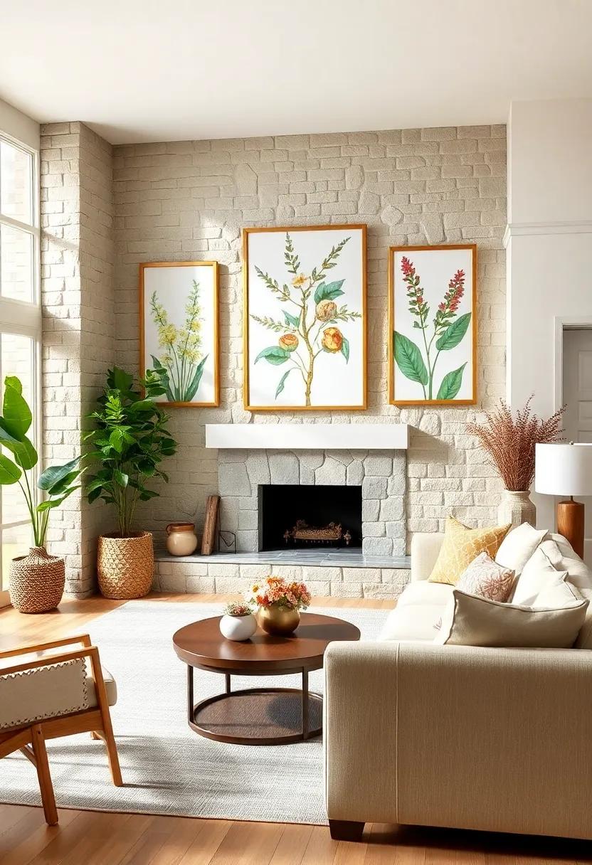 Nature-inspired‌ wall art: Choose​ botanical ‍prints or landscape paintings that celebrate the ‌beauty of the⁣ outdoors and infuse your‍ living room with natural elements