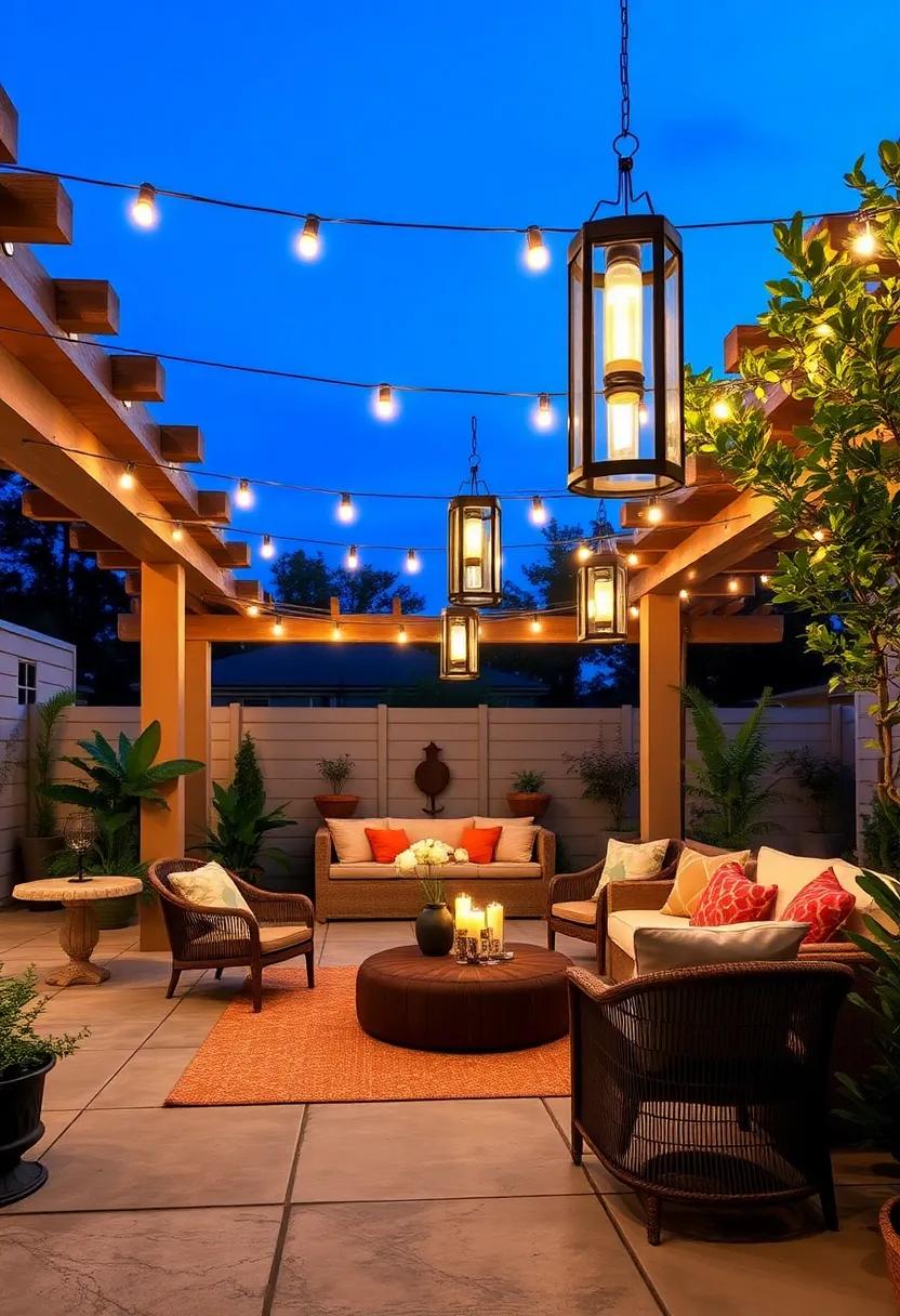 Luminous Lanterns: Create a cozy atmosphere with oversized lanterns dangling from trees or pergolas, casting soft light that invites relaxation