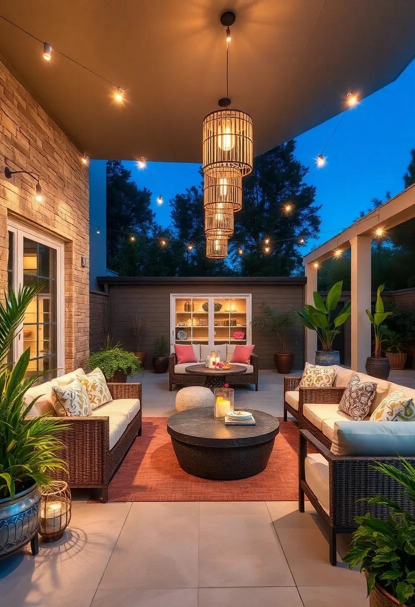 Eye-Catching Hanging Lights: Install eye-catching hanging lights in various designs to create visual interest and set the mood for evening gatherings