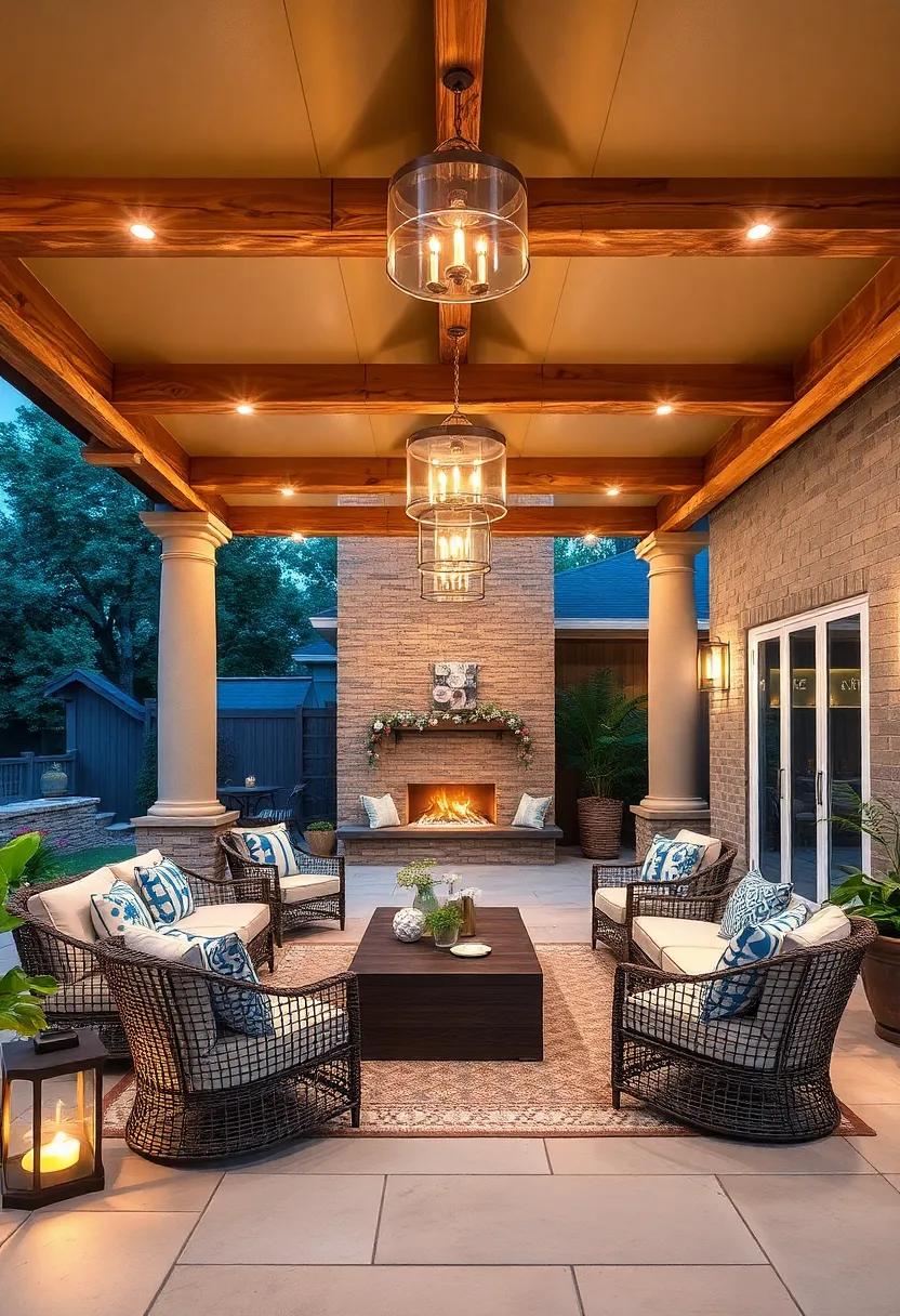 Rustic Wood Beams: Suspend lighting from rustic wood beams for a charming, farmhouse-inspired look that brings warmth to your outdoor space