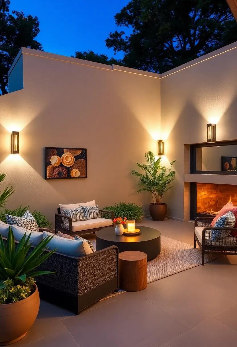 Bold Wall Sconces: Use oversized wall sconces to illuminate your patio walls, making a bold statement while providing functional lighting for night gatherings