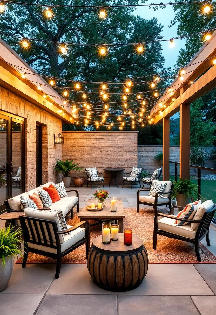 Festive String Lights: Drape charming string lights across your patio for a whimsical vibe,perfect for summer evenings and entertaining guests