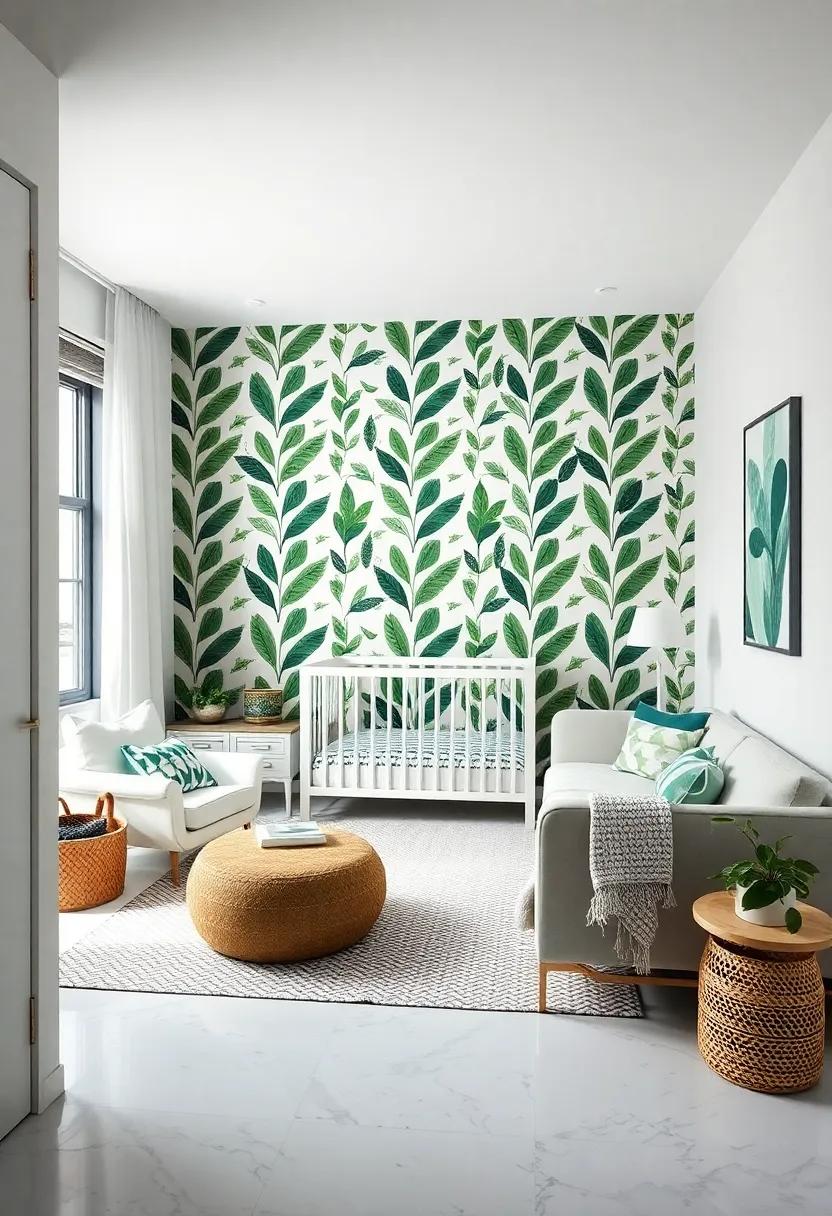 Embrace Nature: Incorporate a leaf-patterned wallpaper to create a vibrant focal point that harmonizes‍ with⁢ the green tones