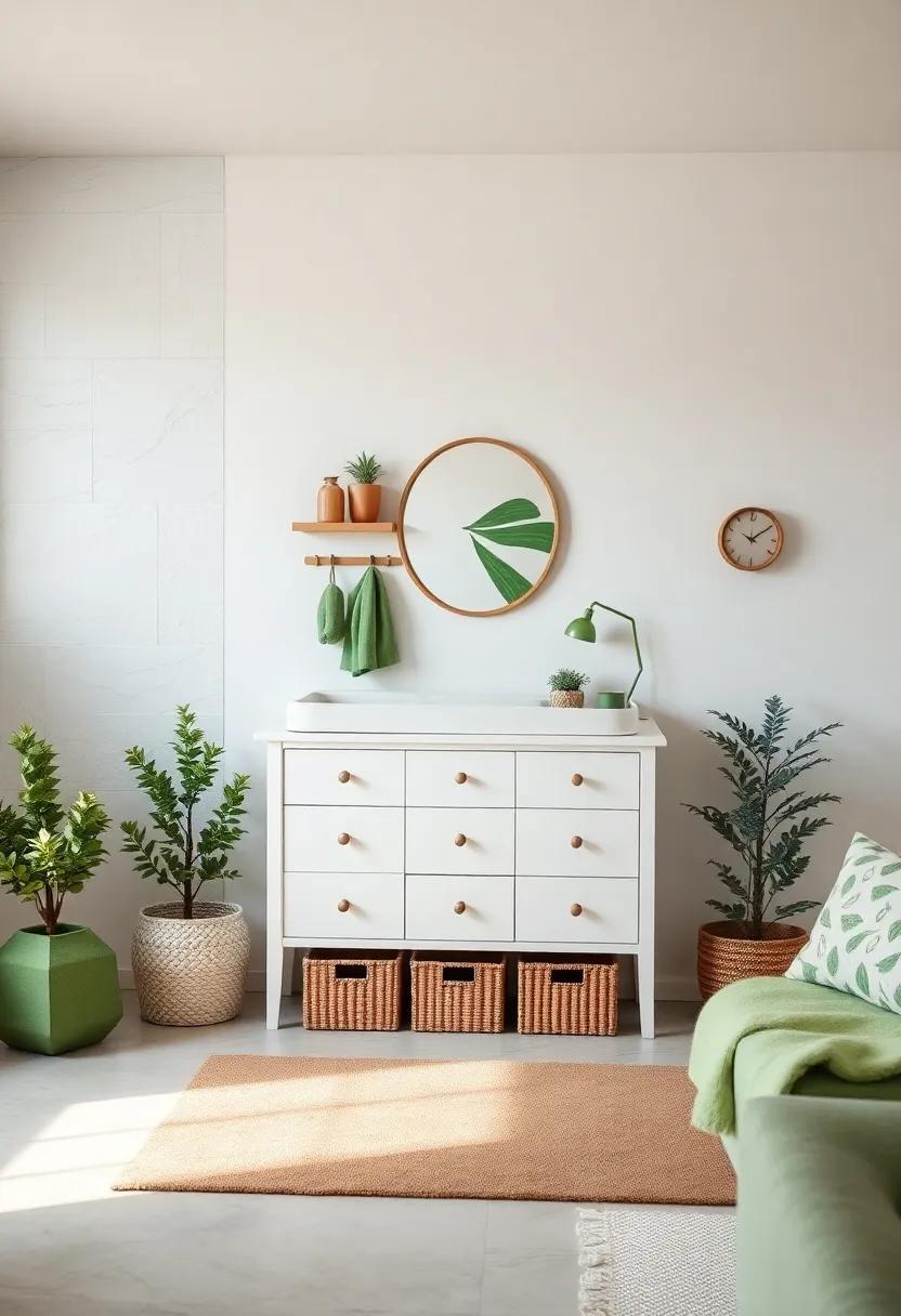 Comfy Changing Station: Select​ a changing table in white with green accessories, including bins ⁢for supplies to keep everything organized and stylish