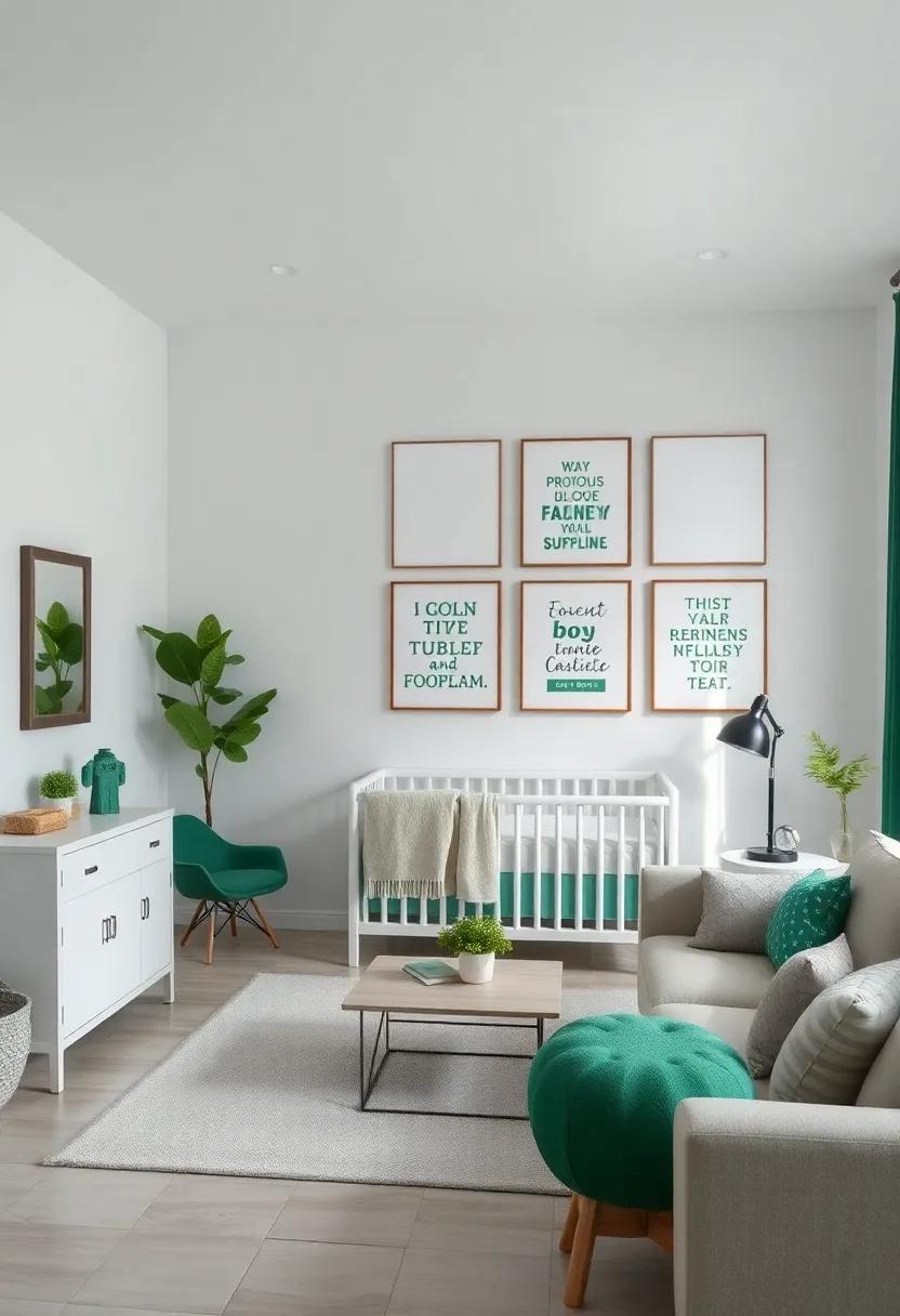 Inspirational Quotes: Frame a series of motivational quotes in green lettering against white‍ backgrounds to inspire positivity