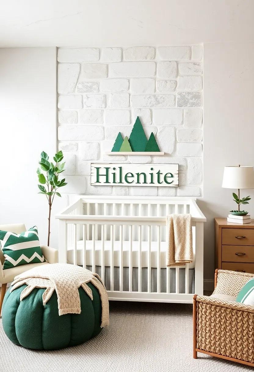 Personalized⁤ Name ‍Sign: Create a custom name sign in white wood ⁢with forest green accents to hang above the crib, adding ‍a​ personal touch