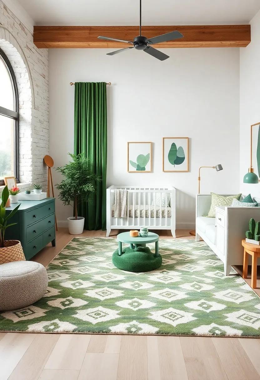Statement Rug: ‌choose a plush,patterned area rug in green ‌and white ⁤that⁢ offers a soft surface for playtime and adds warmth ‌to the room