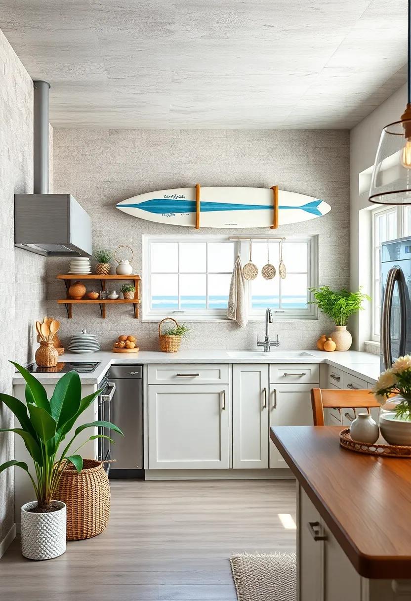 Hang a Surfboard Wall ​Rack: Create a unique ‌storage​ solution by installing ⁣a ‌surfboard‌ rack⁢ to store kitchen ‍towels or utensils