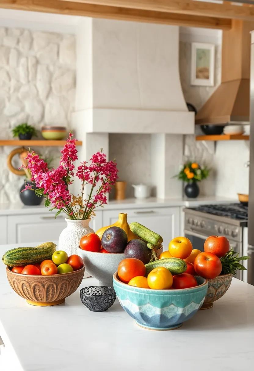 Showcase fresh Produce in Decorative Bowls: Fill colorful bowls ​with seasonal⁣ fruit and vegetables as both decor and a source ⁤for healthy eating