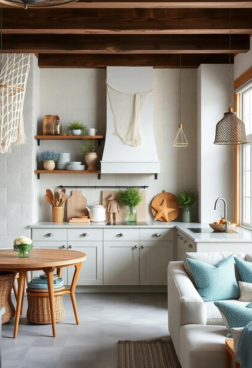 Use Fishnet Accents: Drape fishnet​ over shelves or‌ in corners as ⁢a fun⁤ way to incorporate seaside finds ‌into your kitchen