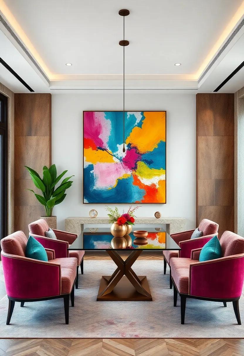 Abstract Art: Use bold, ‍abstract​ paintings with vibrant colors to infuse personality and energy‍ into your dining room