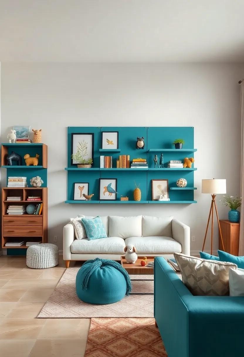 Artful Shelving: Install decorative shelves painted in teal to‍ display⁣ toys, books, and decorative objects, creating both storage⁣ and style