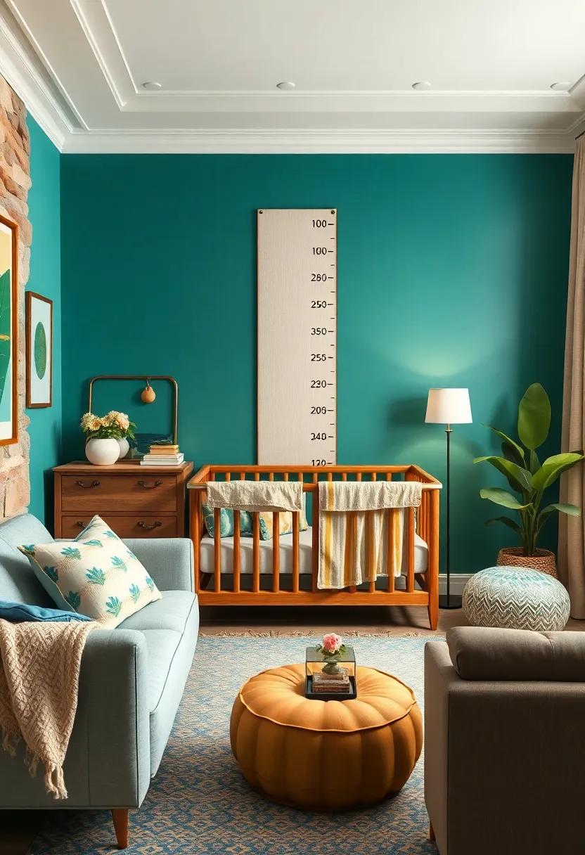Cheerful Growth Chart: Incorporate a teal‌ and beige growth chart on the wall‍ to track your child’s‌ growth while ⁢adding‍ a playful element to the decor