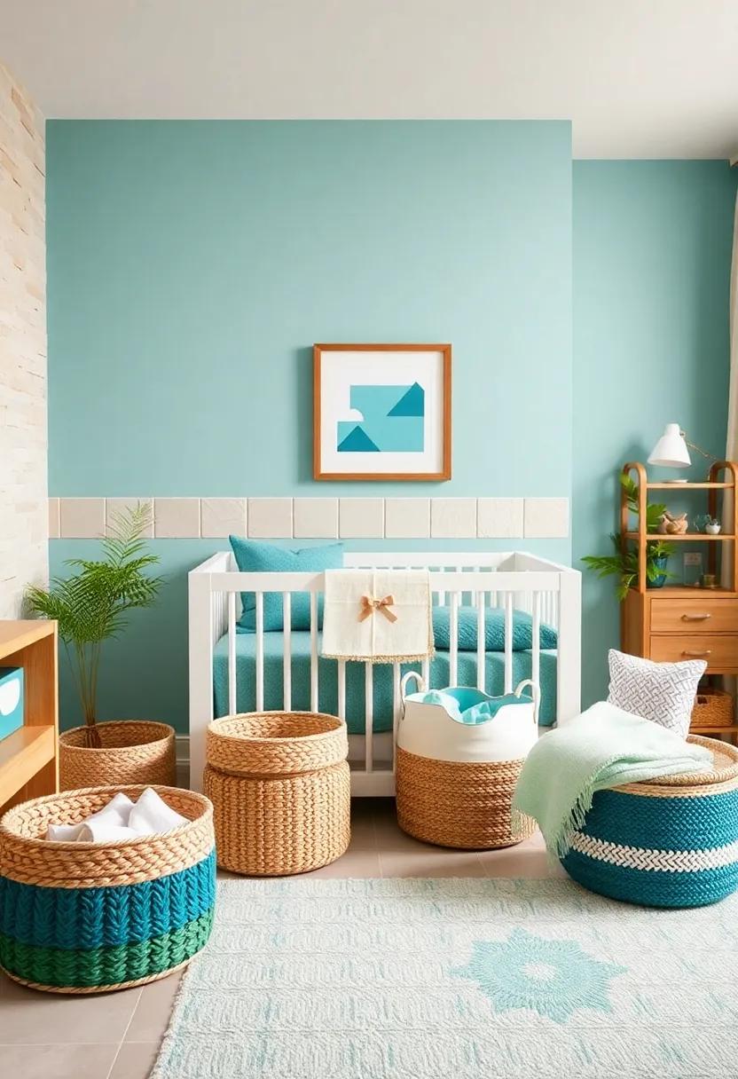 Decorative storage Baskets: Use woven baskets in various shades of teal‍ to⁤ keep⁣ toys​ and blankets organized,merging‍ practicality with decorative flair