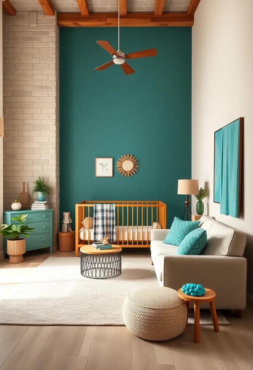 Embrace ​the color⁤ Palette: ⁤Start⁤ by incorporating various shades of teal and ‍beige ‍into‌ the walls, textiles, and accessories to create a harmonious backdrop⁢ for​ your nursery