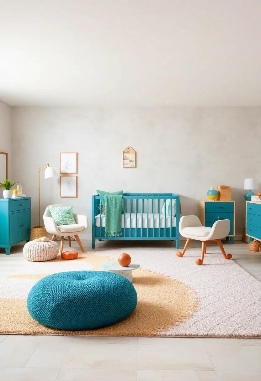 Soft Area Rugs: ⁢Layer soft area⁤ rugs‍ in ⁢teal ‍and beige ‌to create a cozy⁢ play area that invites ⁣tummy time and crawling,ensuring ⁢comfort underfoot