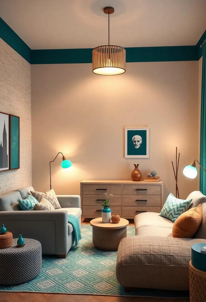 Teal Accent Lighting: Incorporate teal-colored lamps or night lights that provide gentle illumination ⁤at‌ night, perfect for ⁤soothing late-night routines
