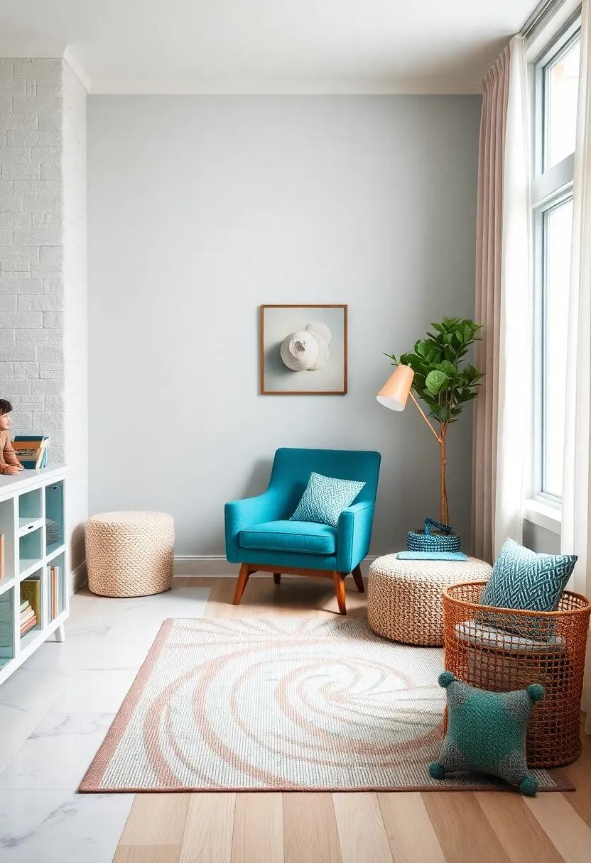 Teal‌ Accent​ Chair: A small, ‌stylish accent chair in​ teal is perfect for⁣ reading⁢ stories and can serve ⁣as an inviting addition to your nursery decor