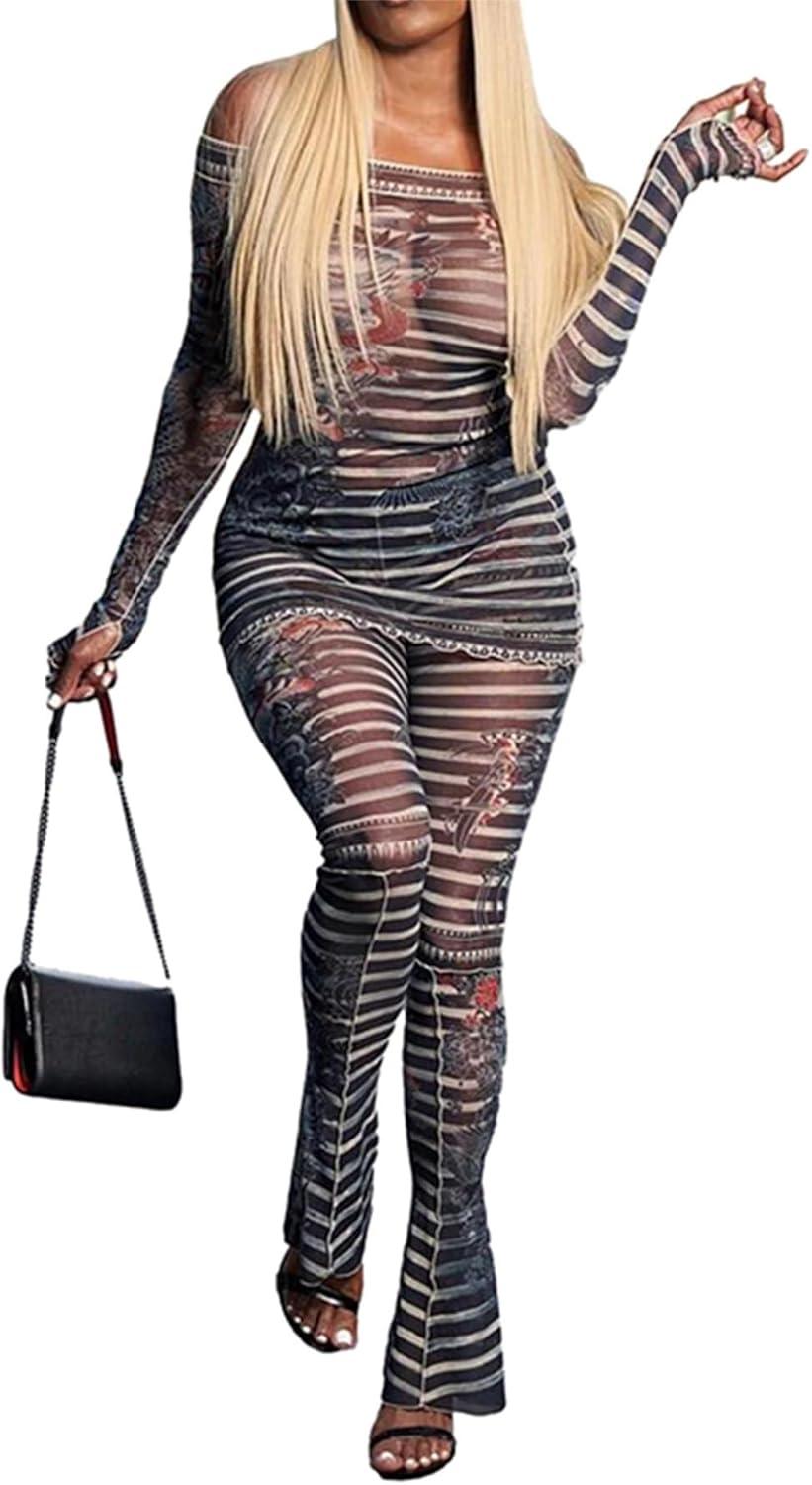 Ksotutm Sexy Club Outfits for Women Mesh Print Set we tested