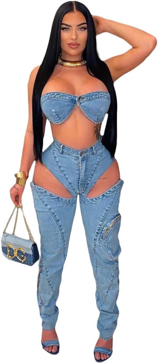 Miaomiaowu Y2K jeans suit: wrap top and pants we wore