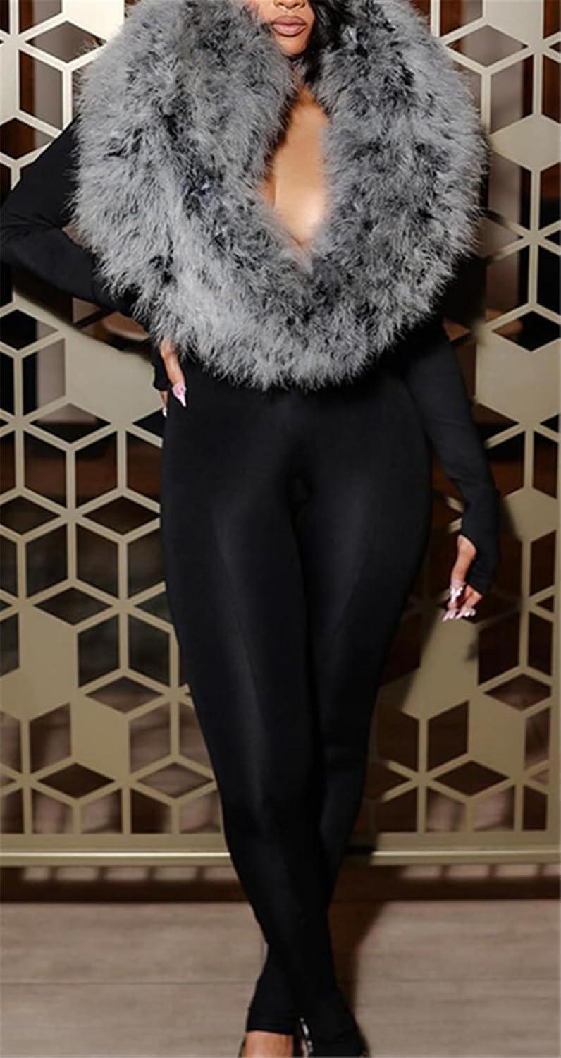 Women's ‌Faux Fur Bodycon Jumpsuit we wore it on nights out
