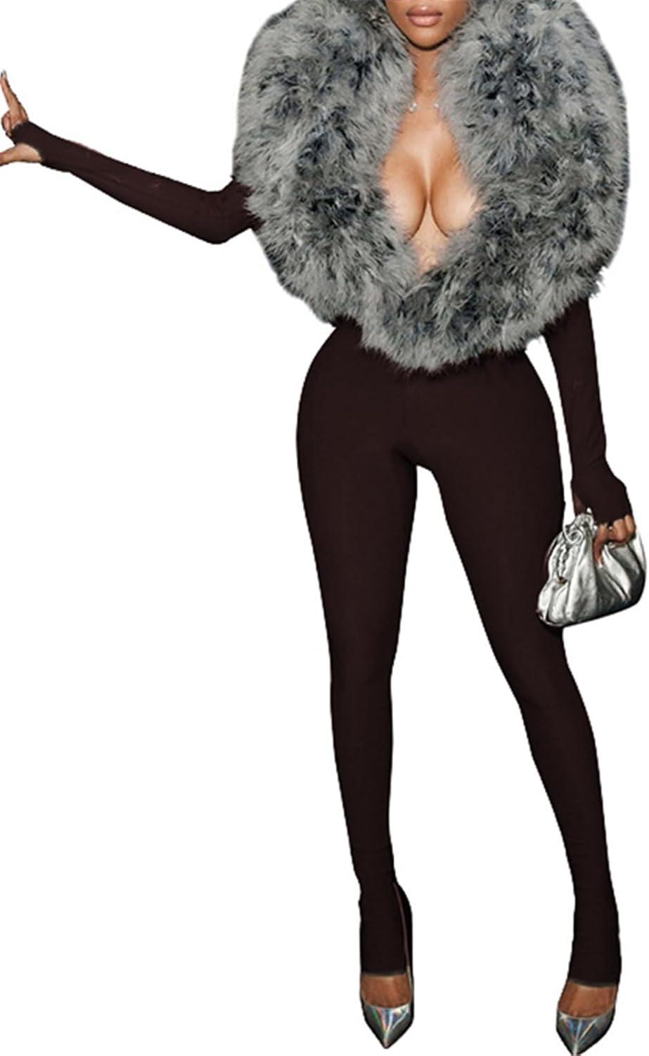 Women’s Faux Fur Bodycon Jumpsuit we wore it on nights out