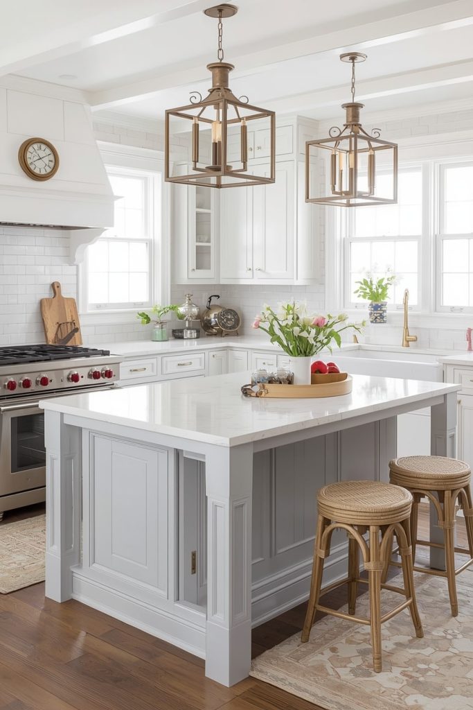 Timeless Country Kitchen Ideas with White Cabinets and Islands-min