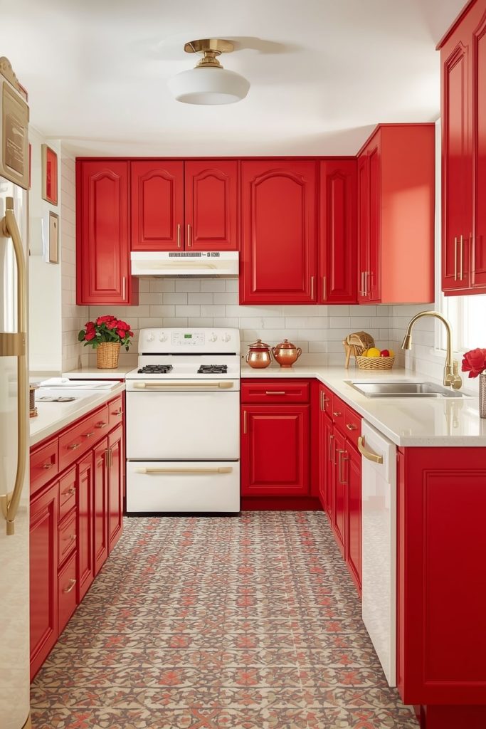 Modern Red Kitchen Decor with Sleek Finishes-min
